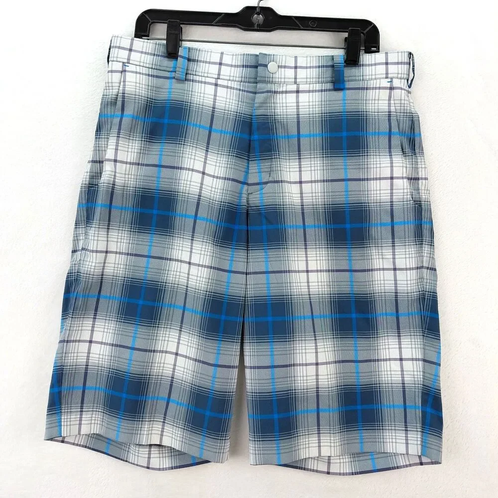 Nike Golf Shorts Mens 32 Blue White Plaid Tour Performance Stretch Dri Fit Chino